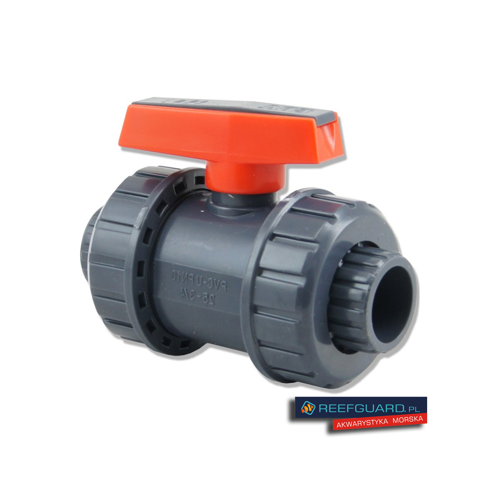 Zawór kulowy PVC-U 50mm BVD czerwona rączka