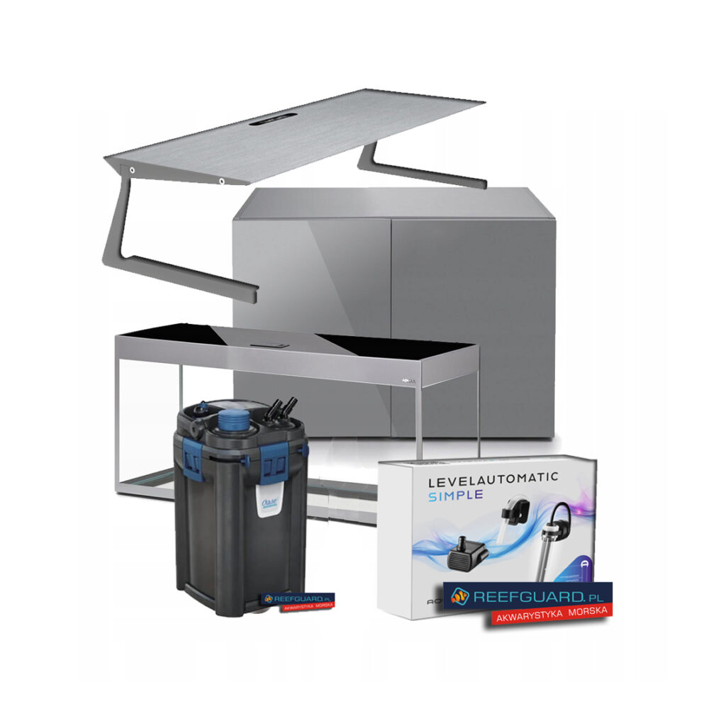 Zestaw Glossy 125L Szary AQUAEL plus szafka z oświetleniem MICMOL AirPro 600 filtrem OASE BioMaster Thermo 350 i automatyczną dolewką simple Aquatrend