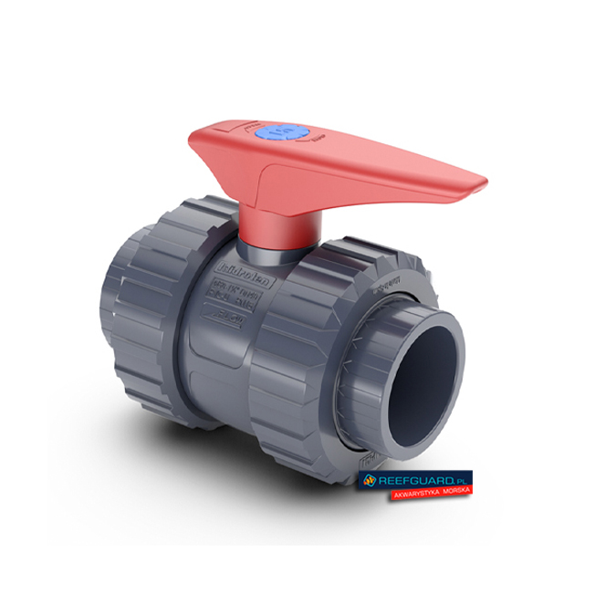 Zawór kulowy PVC-U 25mm BVD czerwona rączka Hidroten